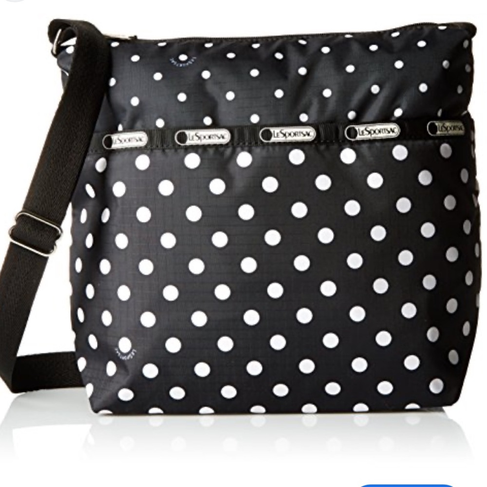 EUC Lesportsac Small Cleo crossbody Polka Dot Purse 11” X 9”